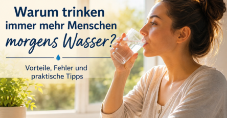 Frau trinkt morgens ein Glas Wasser nach dem Aufstehen