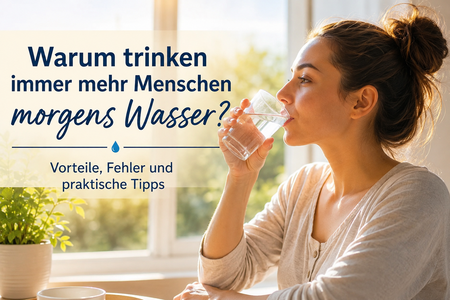 Frau trinkt morgens ein Glas Wasser nach dem Aufstehen