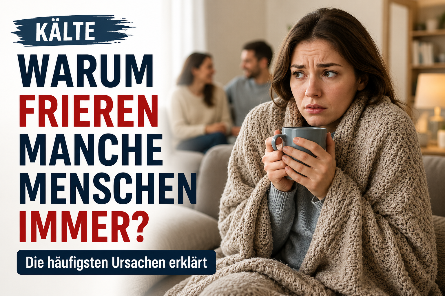 Frau friert trotz warmer Temperatur und trägt eine Decke