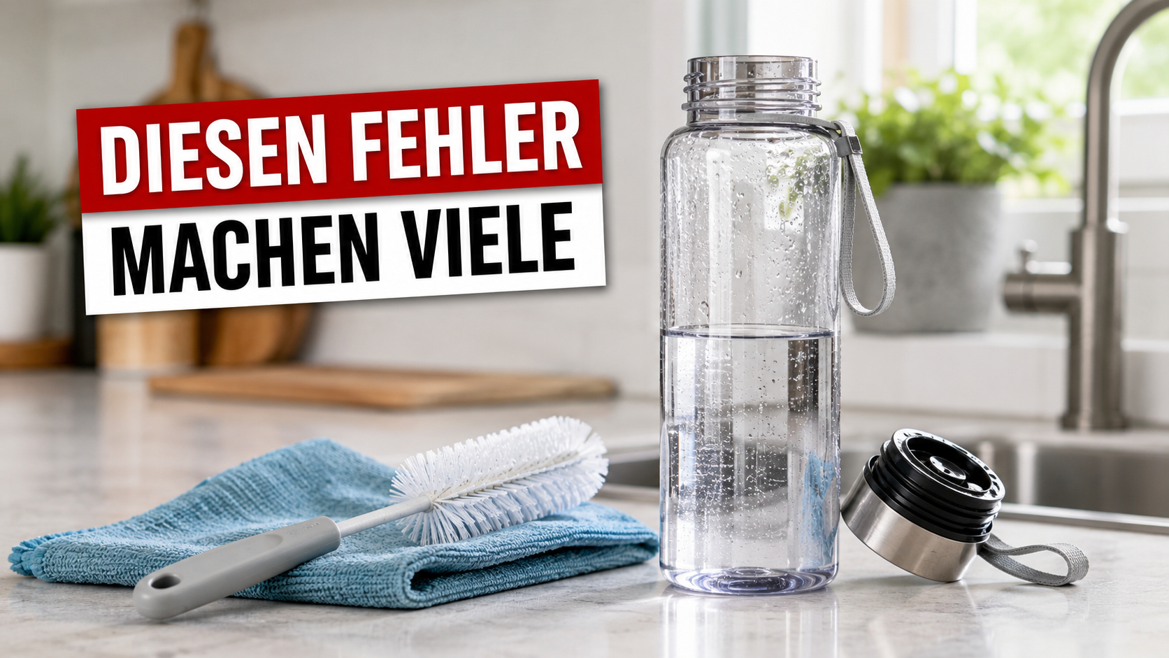 Wasserflasche reinigen in der Küche